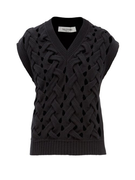 Valentino - Braided-effect Wool-blend Sweater - Womens - Black