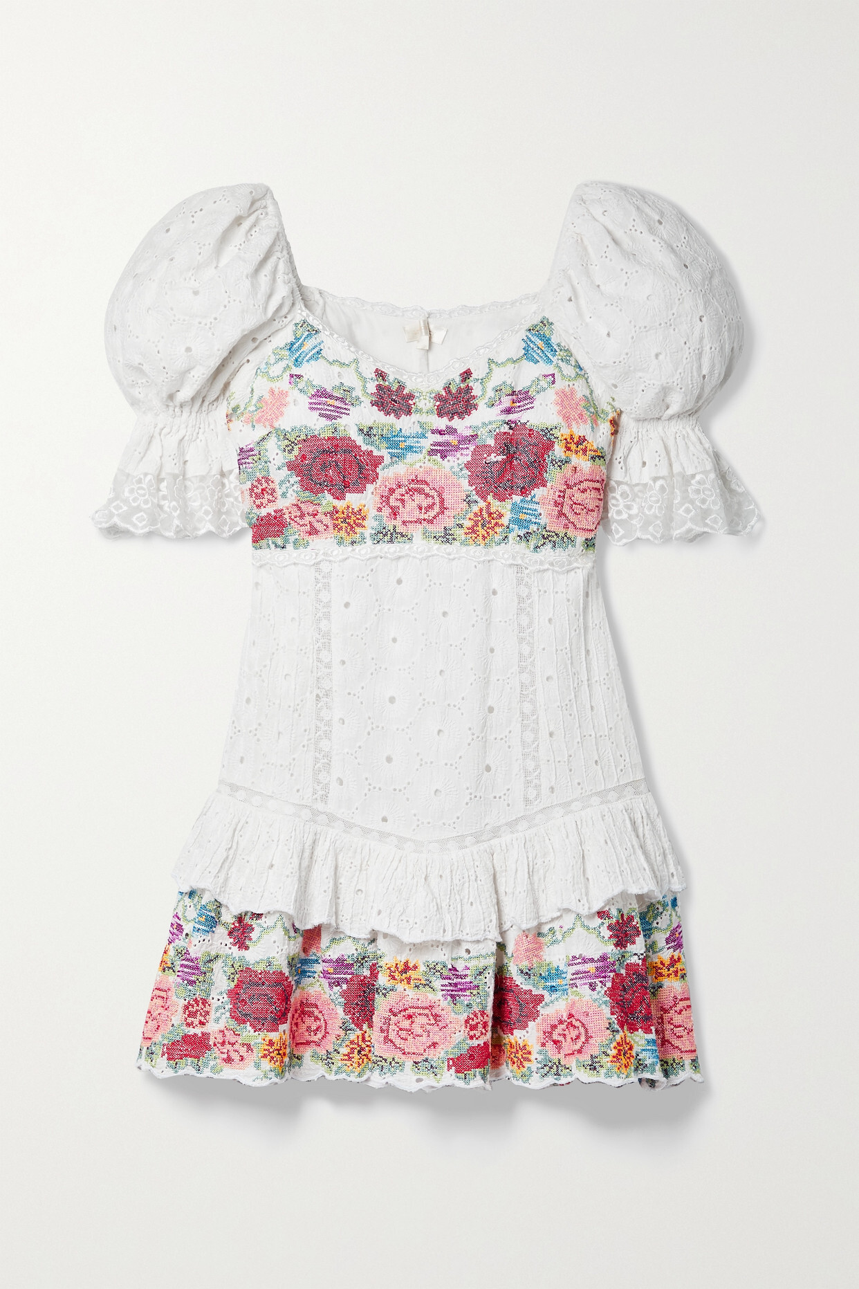 LoveShackFancy - Thressey Ruffled Embroidered Broderie Anglaise Cotton-voile Mini Dress - White