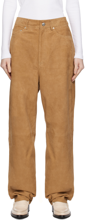 remain birger christensen tan straight leather trousers