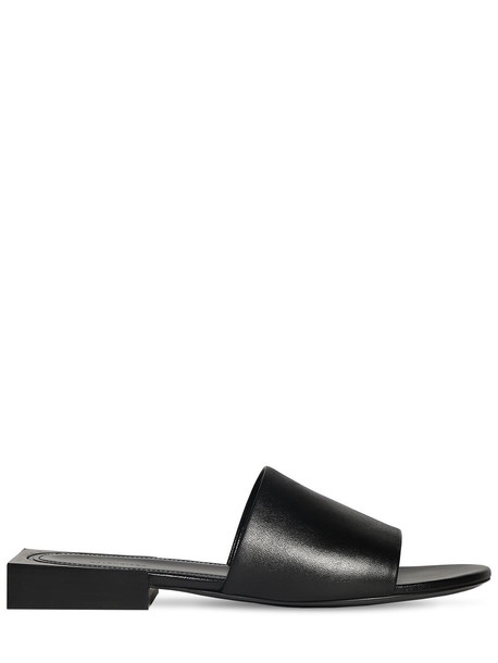 BALENCIAGA 10mm Box Leather Slide Sandals in black