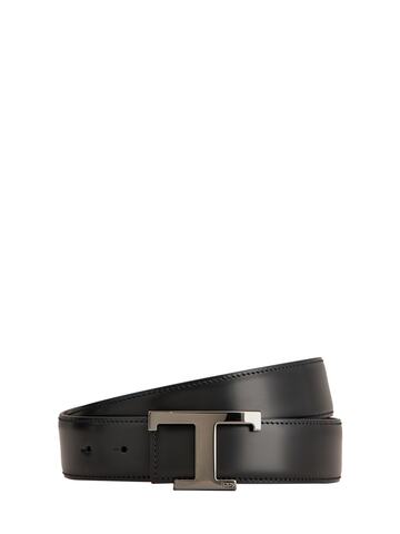 tod's logo leather belt in black / silver