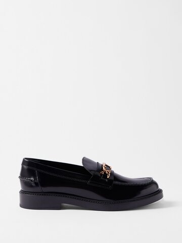 tod's - logo-chain leather and suede loafers - womens - black
