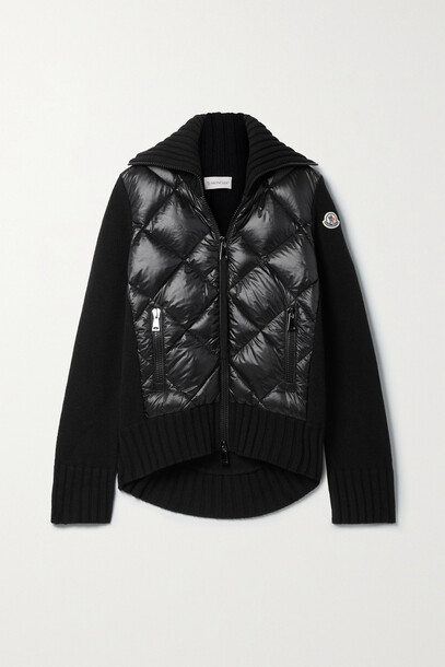Moncler - Quilted Shell Down And Wool Cardigan - Black