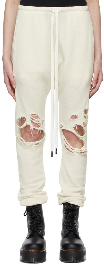 R13 Off-White Shredded Knee Lounge Pants in ecru