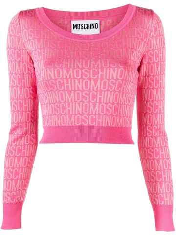 moschino monogram-print cropped jumper - pink
