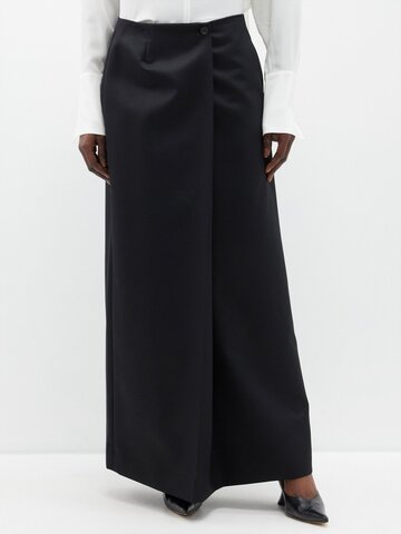 givenchy - wrap-style wool-blend maxi skirt - womens - black