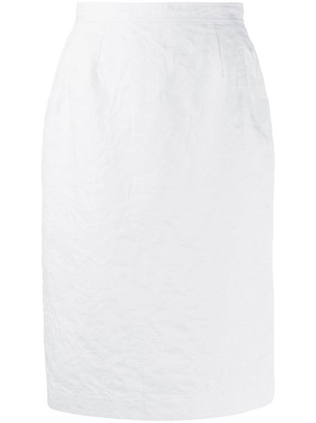 LANVIN Pre-Owned 1980s rose jacquard straight-fit skirt in white