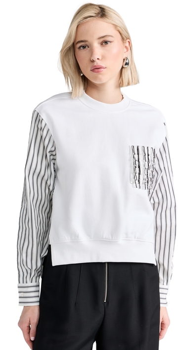 3.1 phillip lim long sleeve striped fringe pocket sweatshirt white multi stripe m