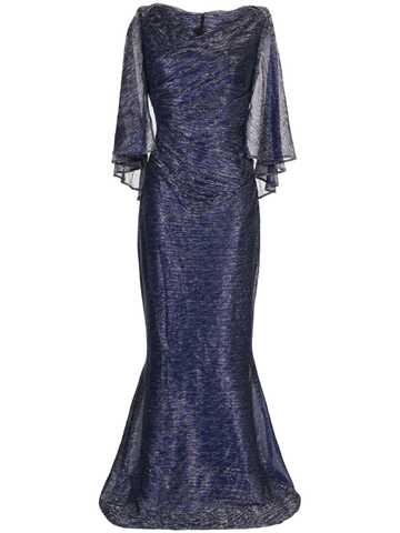 talbot runhof doris metallic-voile gown - blue