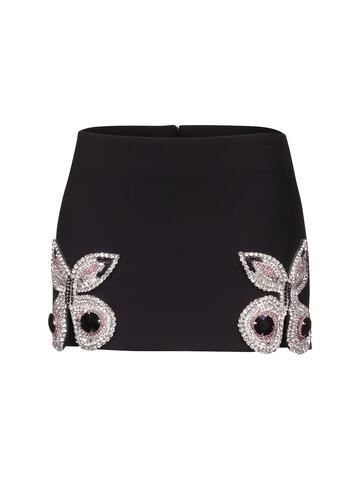 AREA Butterfly Embellished Wool Mini Skirt in black