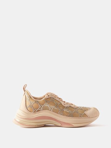 gucci - gucci run gg-crystal mesh trainers - womens - nude