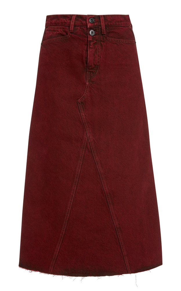 Proenza Schouler White Label Raw-Edge Denim A-Line Midi Skirt in red