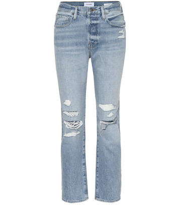 Frame High-rise distressed slim jeans in blue