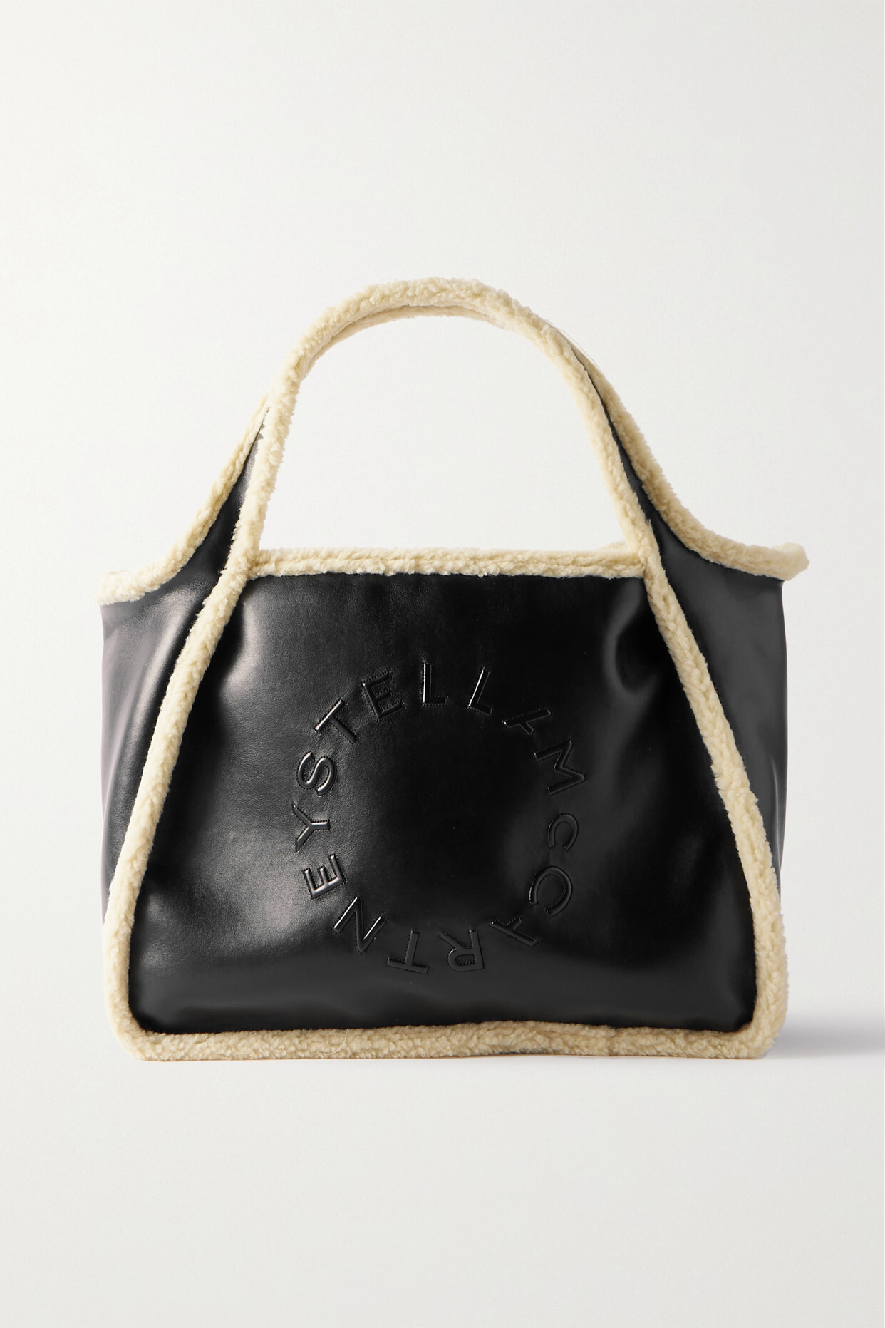 Stella McCartney - Eco Logo Faux Shearling-trimmed Vegetarian Leather Tote - Black