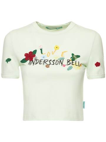 ANDERSSON BELL Dasha Flower Garden Logo Cotton T-shirt in green