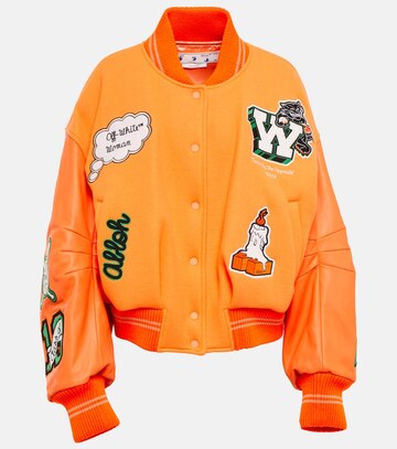 off-white appliqué wool-blend bomber jacket in orange