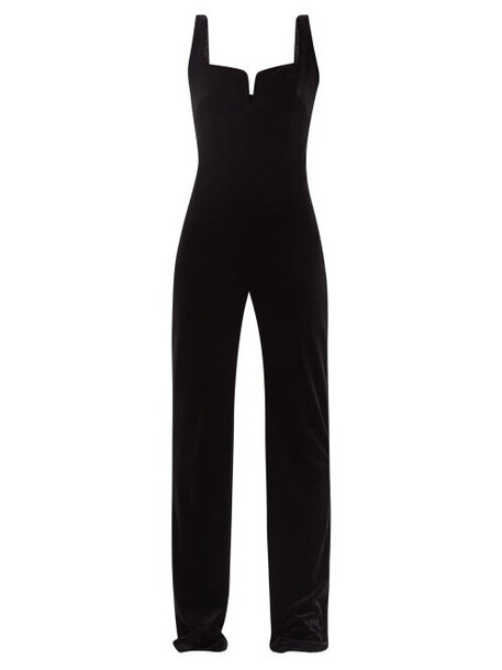 Galvan - Notched-neck Velvet Corset Jumpsuit - Womens - Black