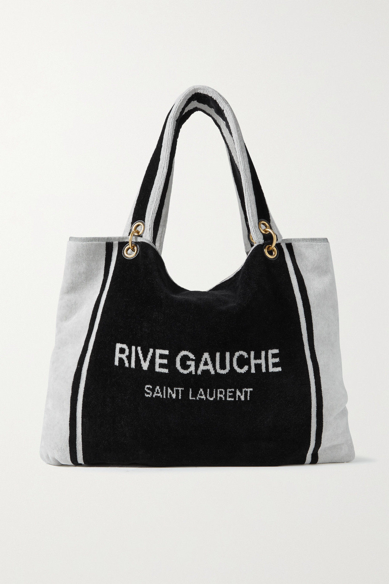 SAINT LAURENT - Rive Gauche Cotton-terry Jacquard Beach Towel Bag - Black