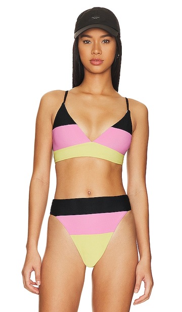 beach riot riza bikini top in black in pink