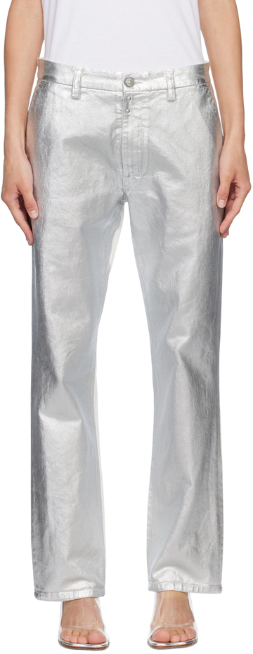 mm6 maison margiela silver painted jeans in blue