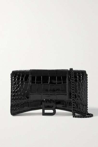 Balenciaga - Hourglass Croc-effect Leather Shoulder Bag - Black