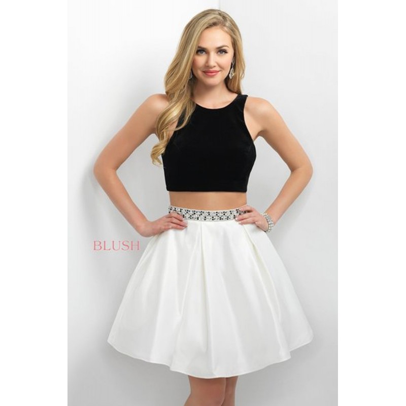 Blush 11188 Black And White Short Dress - Short 2 PC, Crop Top Blush Homecoming Jewel, Sleeveless Dress - 2018 New Wedding Dresses
