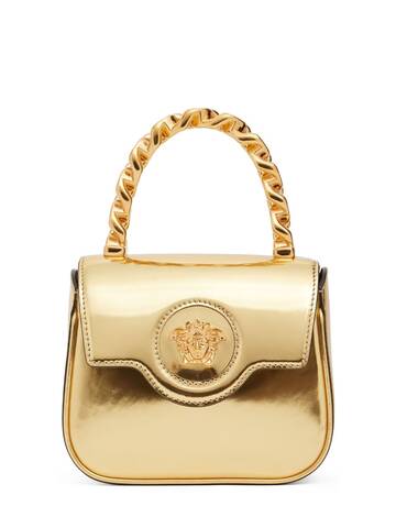 versace mini medusa leather top handle bag in gold