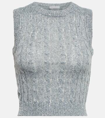 Brunello Cucinelli Cable-knit linen blend tank top in blue