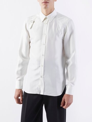 alexander mcqueen - harness silk-satin shirt - mens - ivory