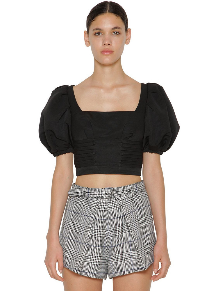 SELF-PORTRAIT Balloon Sleeves Ottoman Cropped Top in black