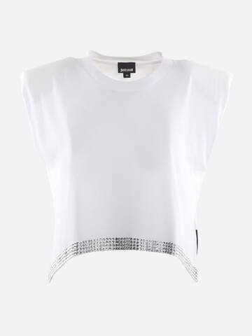 Just Cavalli Cotton T-shirt With Rhinestone Inserts in bianco