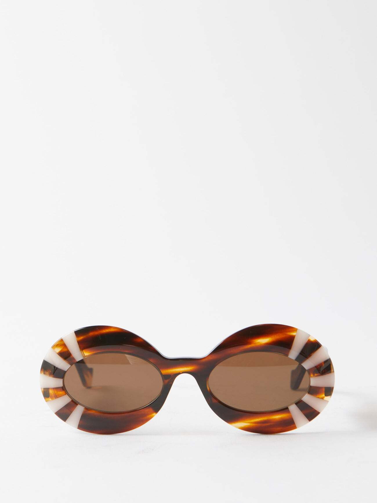 Loewe Eyewear - Striped Round Acetate Sunglasses - Womens - Brown Multi