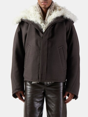 bottega veneta - shearling-lined wool parka jacket - mens - brown white