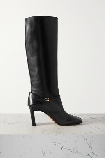 wandler - isa buckled glossed-leather knee boots - black