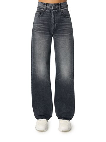 amiri double waistband wide leg denim jeans in black