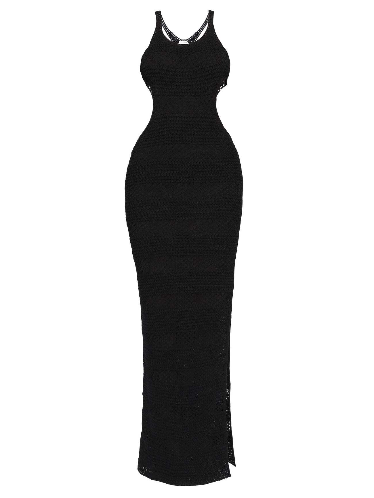 Saint Laurent - Sheer-stripe Cutout Crochet Dress - Womens - Black