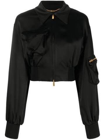 blumarine satin-finish cropped bomber jacket - black