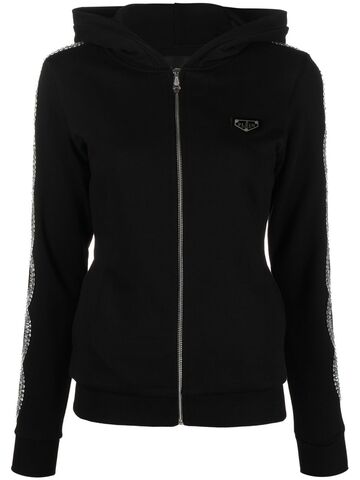 philipp plein rhinestone-embellished full-zip hoodie - black