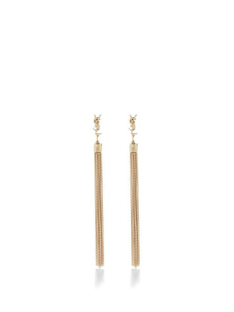 Saint Laurent - Loulou Ysl-logo Chain Tassel Drop Earrings - Womens - Gold
