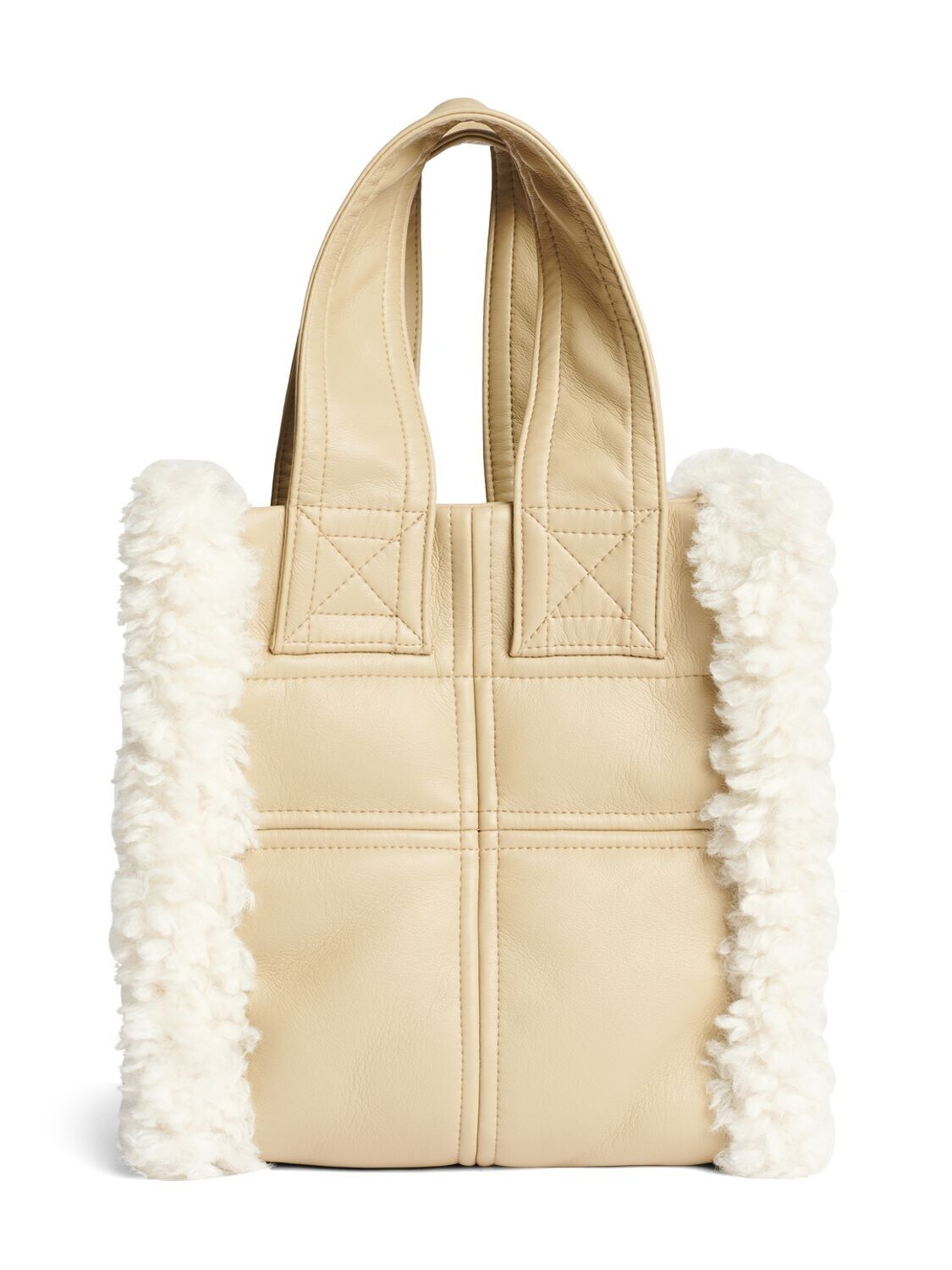 STAND STUDIO Lisetnis Faux Leather & Shearling Bag in sand / white