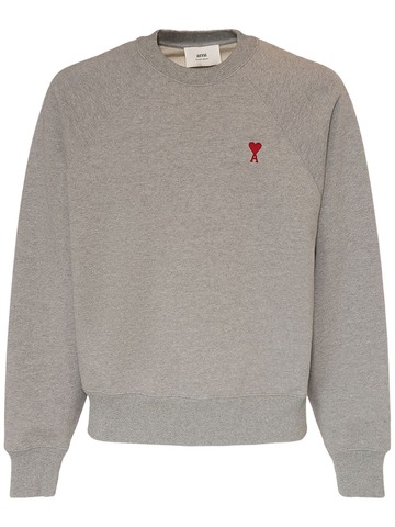 ami paris logo cotton crewneck sweatshirt in grey