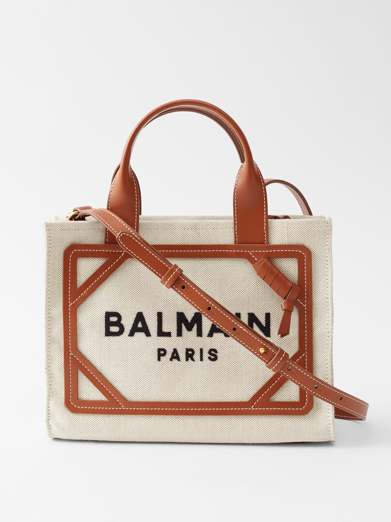 Balmain - B-army Small Leather-trim Canvas Tote Bag - Womens - Tan White