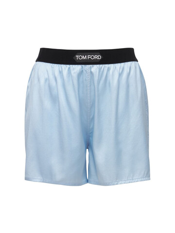 tom ford logo silk satin mini shorts in blue