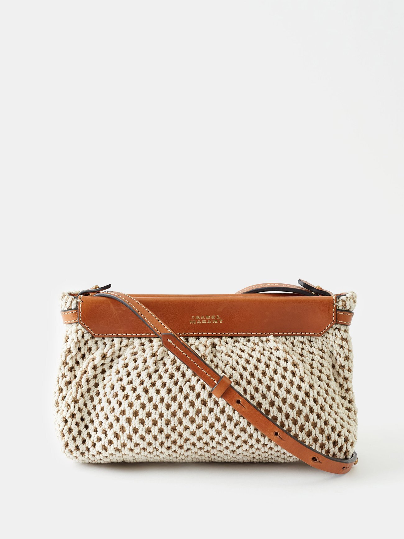 Isabel Marant - Luz Small Leather-trim Crocheted Clutch Bag - Womens - Tan White