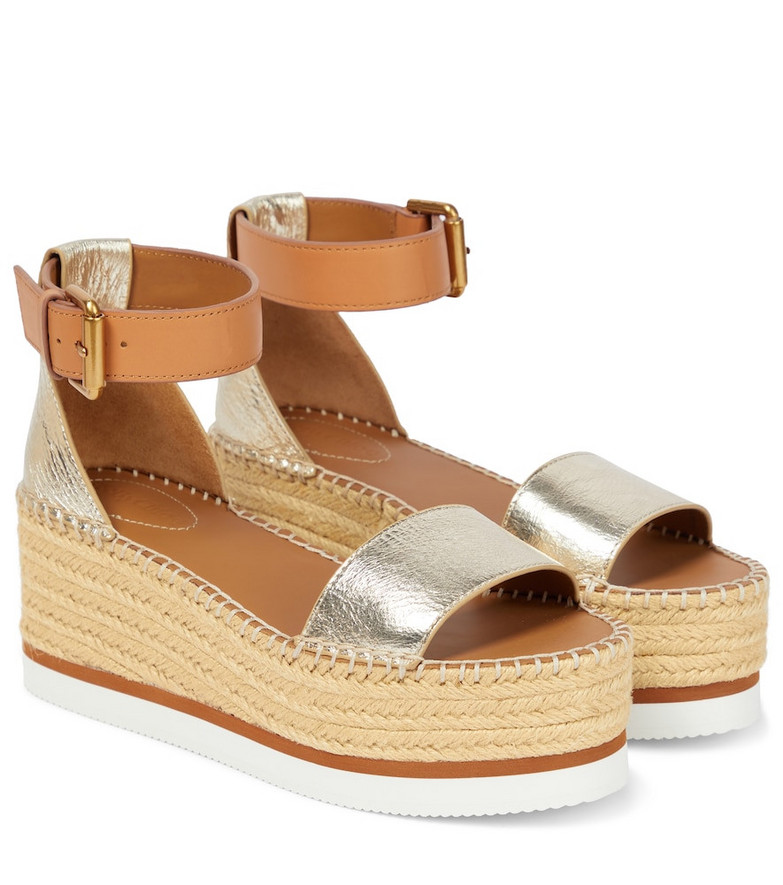See By ChloÃ© Glyn leather platform espadrilles in gold