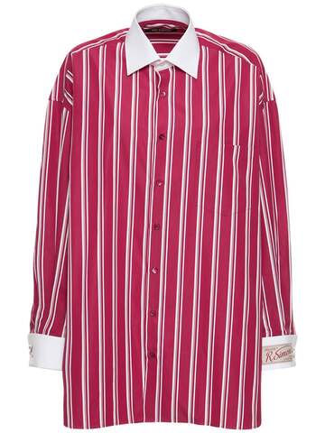 RAF SIMONS Oversized Striped Cotton Shirt in red / white