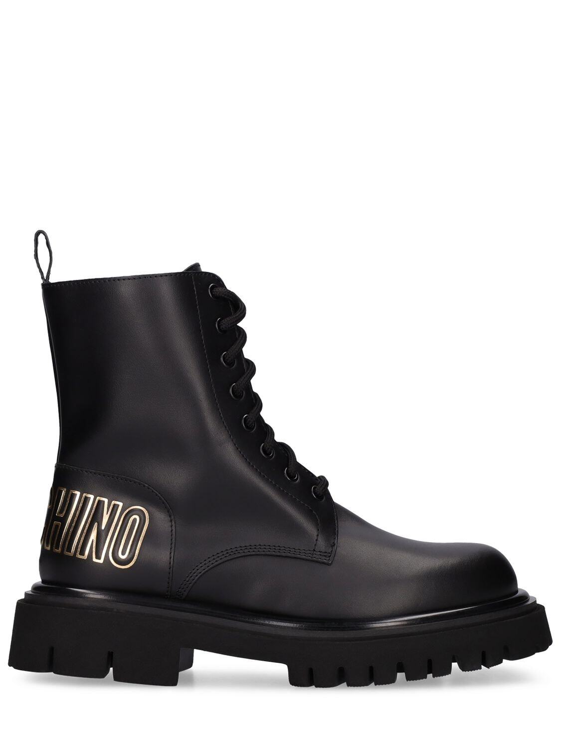 MOSCHINO 45mm Leather Combat Boots in black