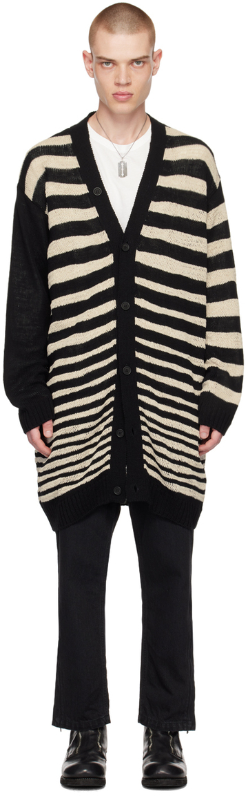 yohji yamamoto black & off-white striped cardigan