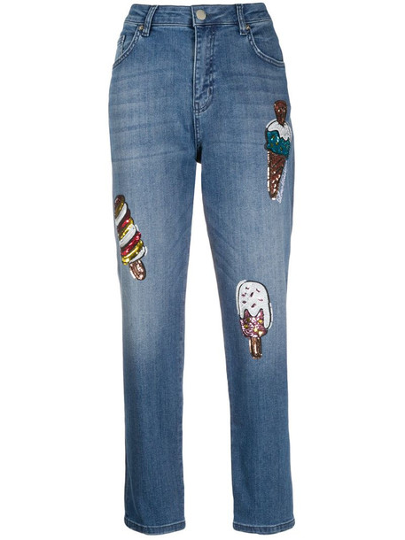 Love Moschino sequin-embellished mom jeans in blue