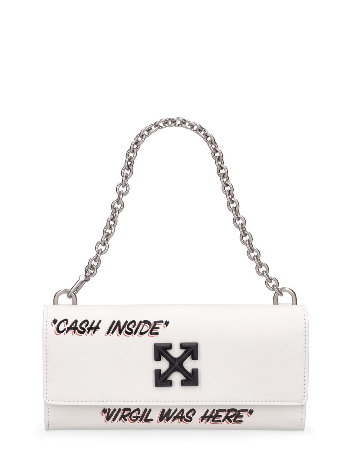 OFF-WHITE Jitney Printed Leather Shoulder Bag in white